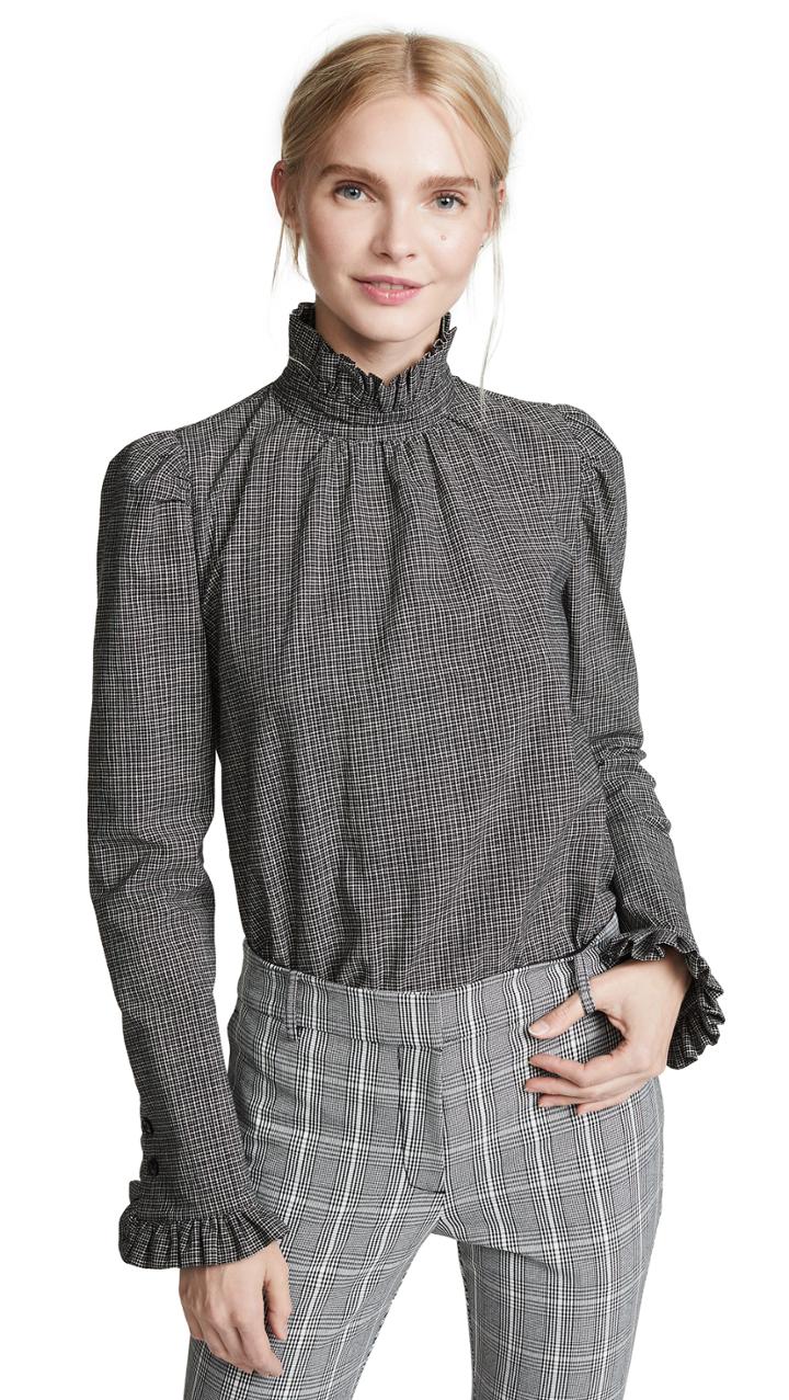 Goen J Checked Ruffle Top