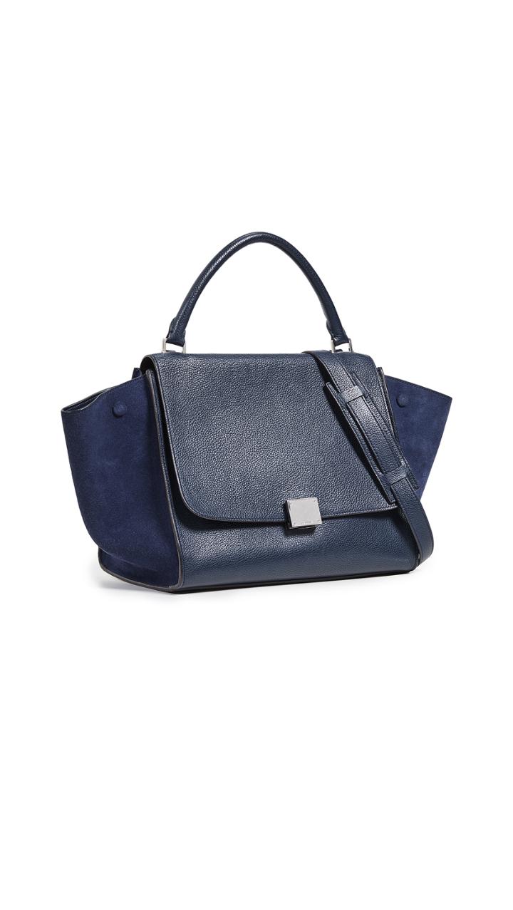 What Goes Around Comes Around Celine Navy Drummed Medium Trapeze Bag