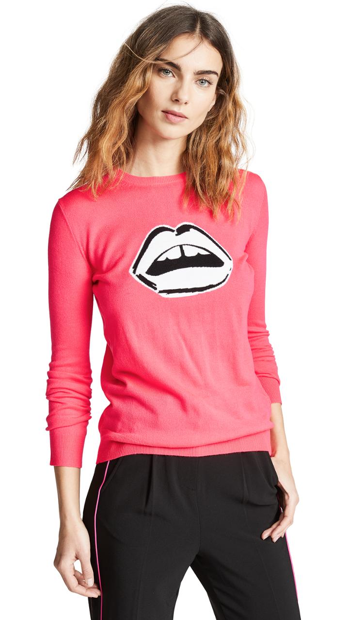 Markus Lupfer Mia Painted Lip Intarsia Sweater