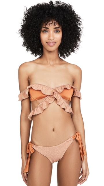 Chio Metallic Bandeau Off Shoulder Bikini Set