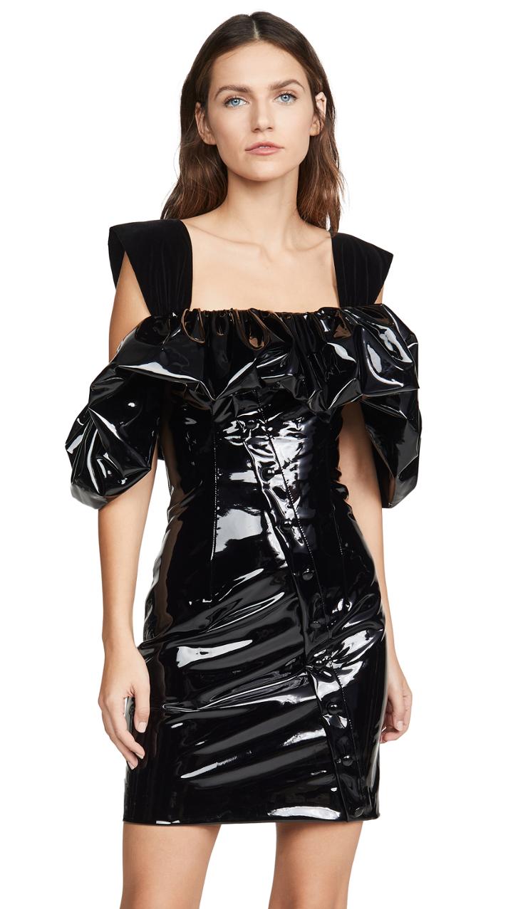 Sandra Mansour Patent Ruffled Mini Dress
