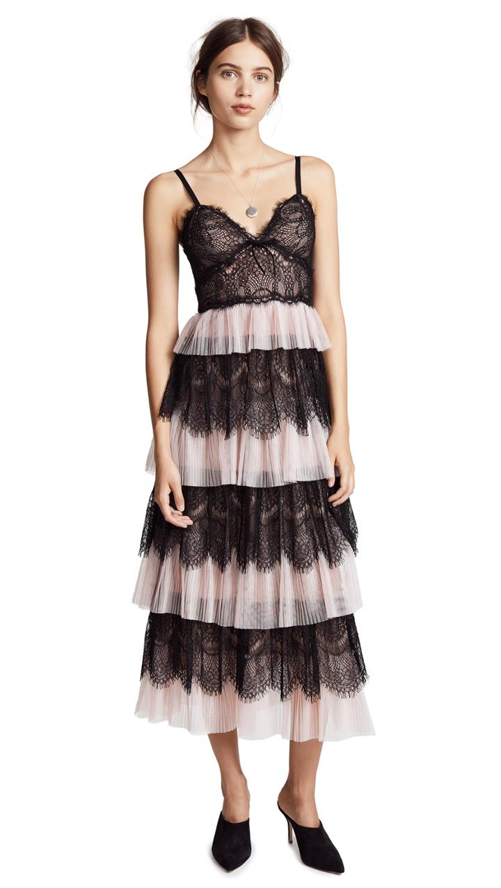 Marchesa Notte Embroidered Gown With Metallic Lace Trim