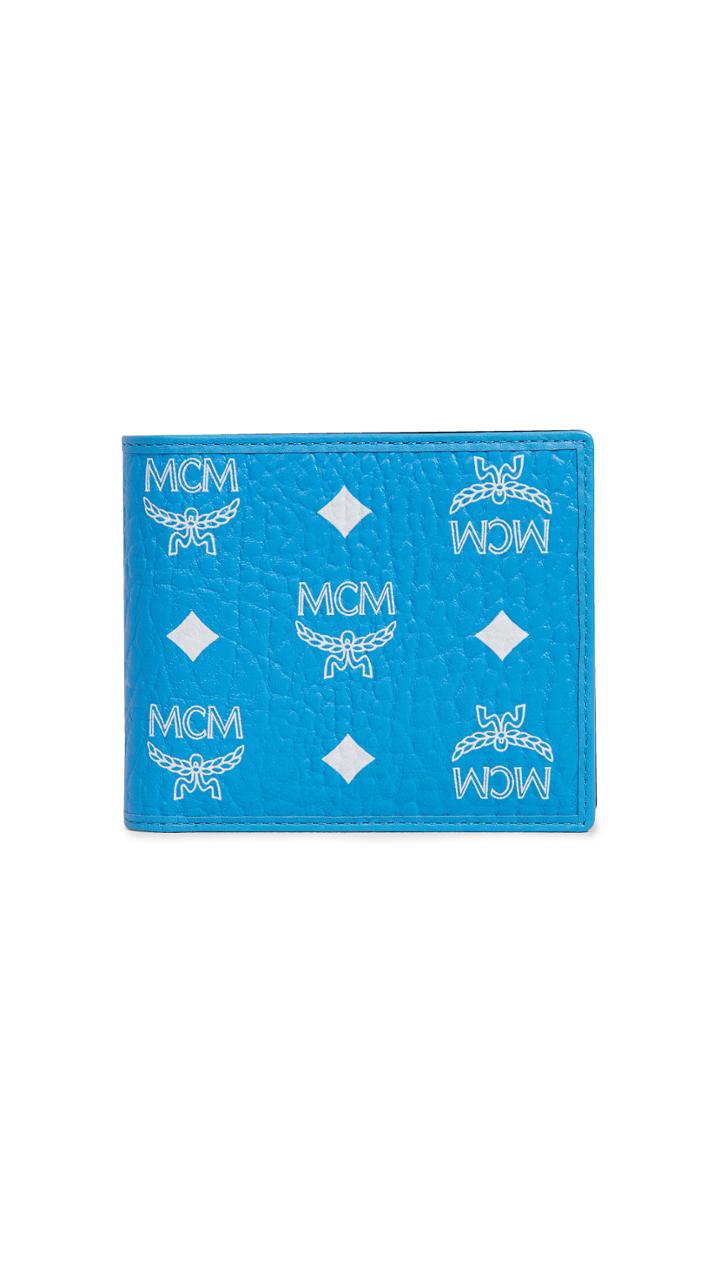 Mcm White Logo Visetos Flap Two Fold Small Wallet