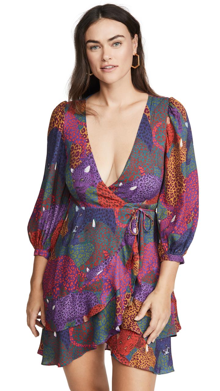 Farm Rio Rainbow Jaguar Wrap Dress