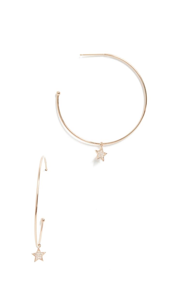 Zoe Chicco 14k Gold Hoop Earrings With Diamond Star Charms