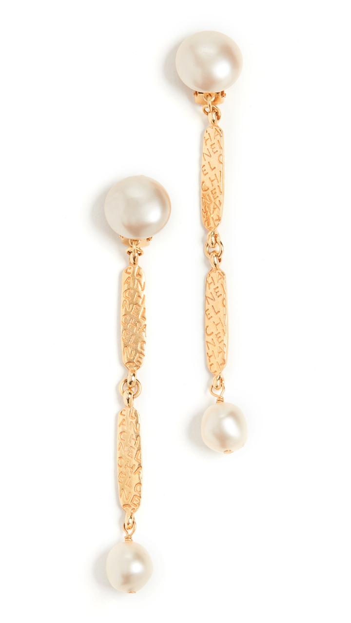 What Goes Around Comes Around Chanel Gold Imitation Pearl Dangle Earrings