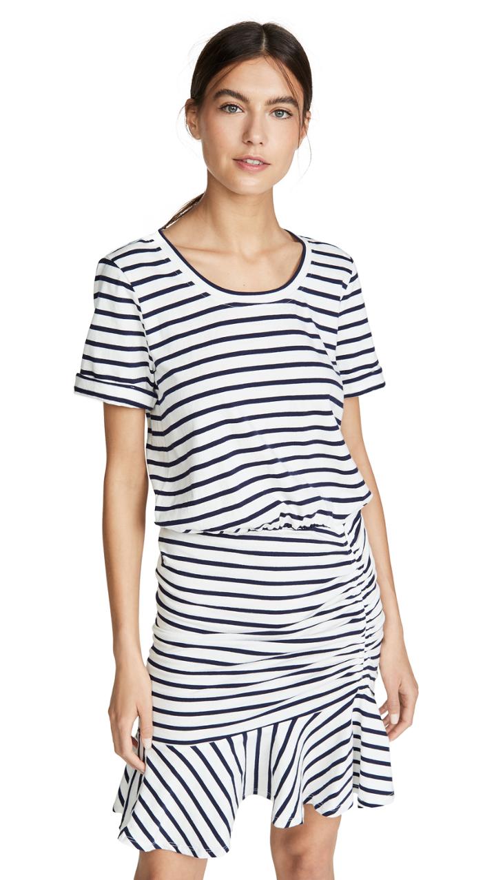 Veronica Beard Jean Pima Ruched Dress With Flounce