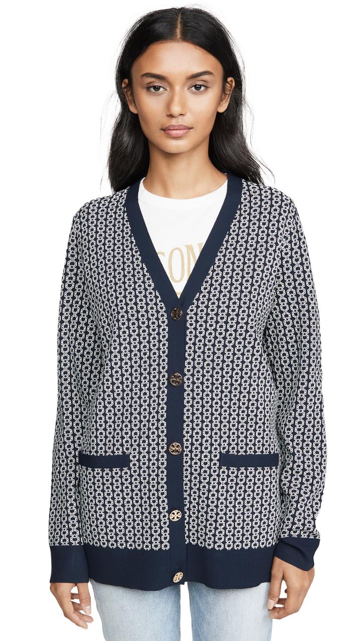 Tory Burch Gemini Link Jacquard Relaxed Cardigan