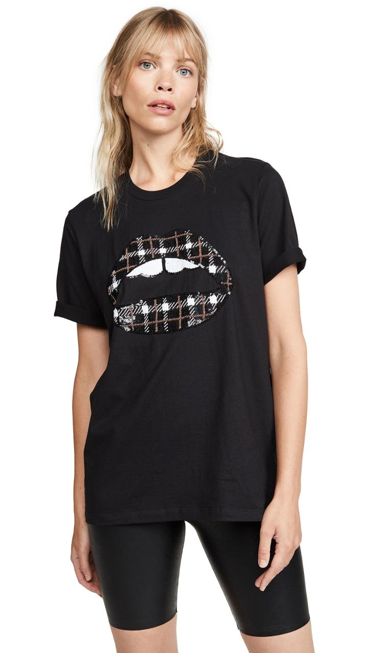 Markus Lupfer Alex Sequin Check Lip Tee