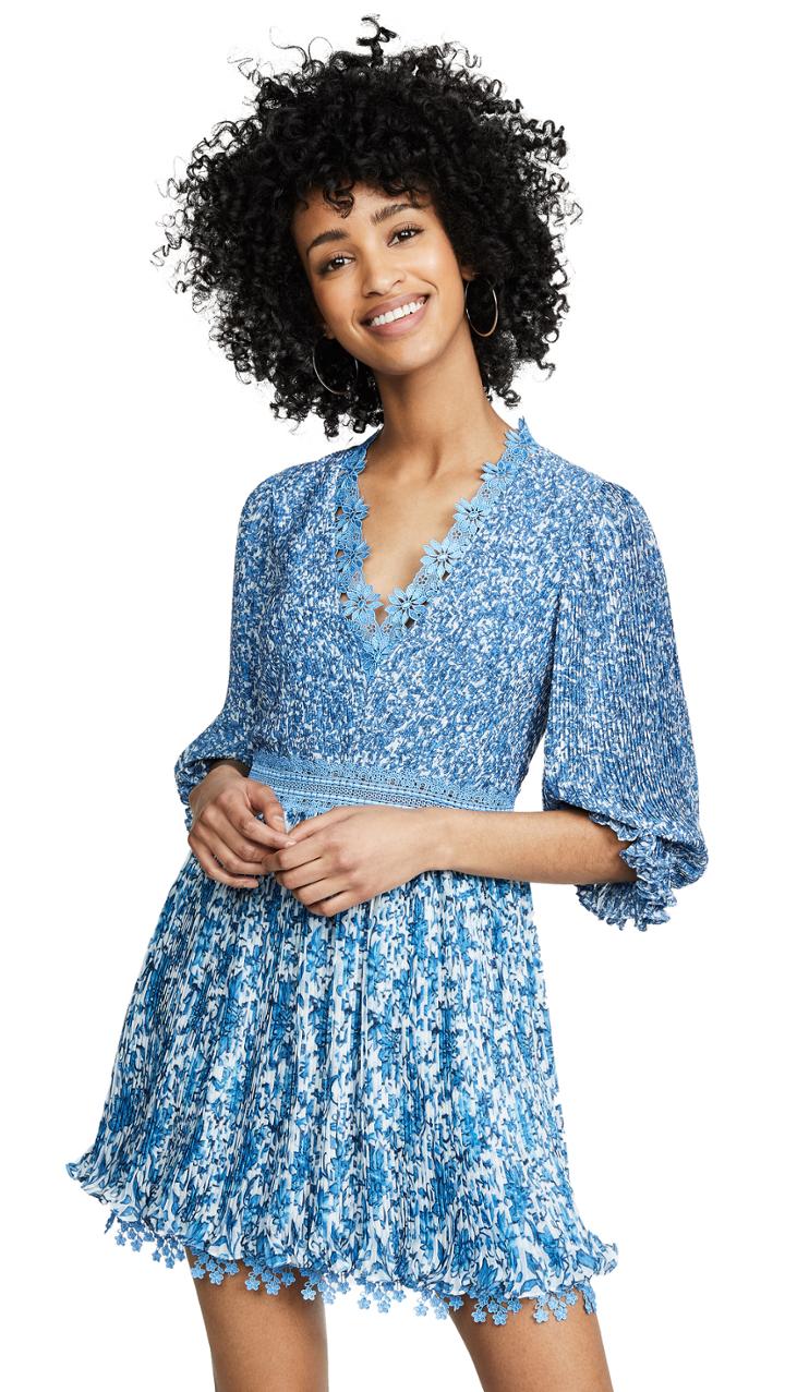 Alice Olivia Jonna Pleated Deep V Mini Dress