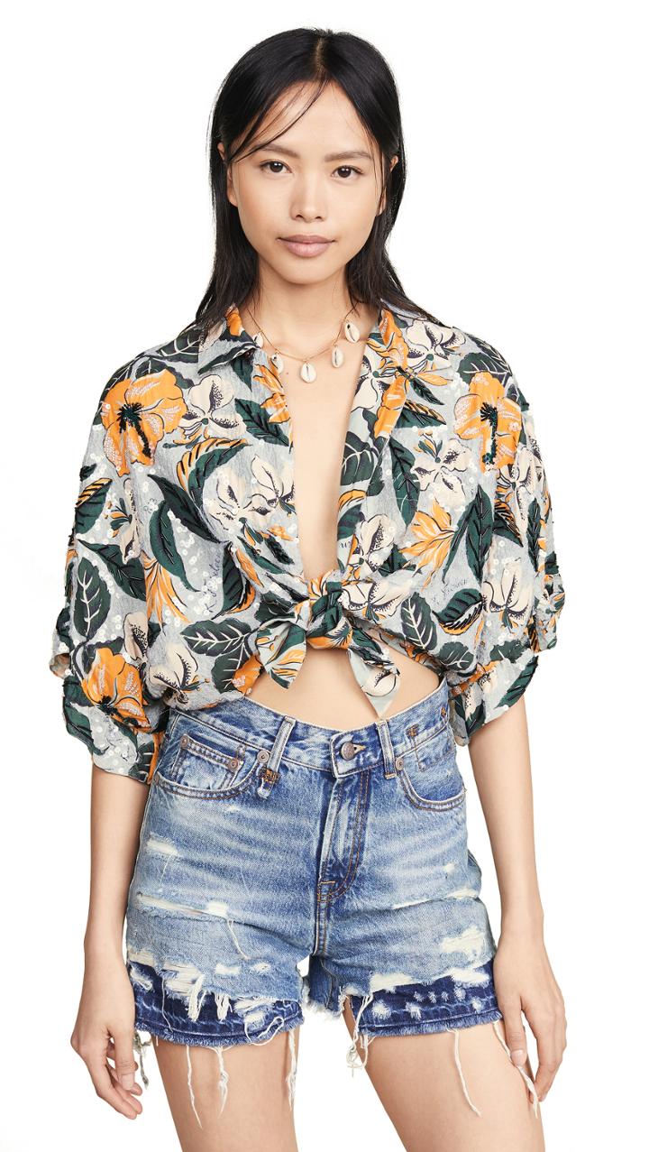 R13 Front Tie Hawaiian Shirt