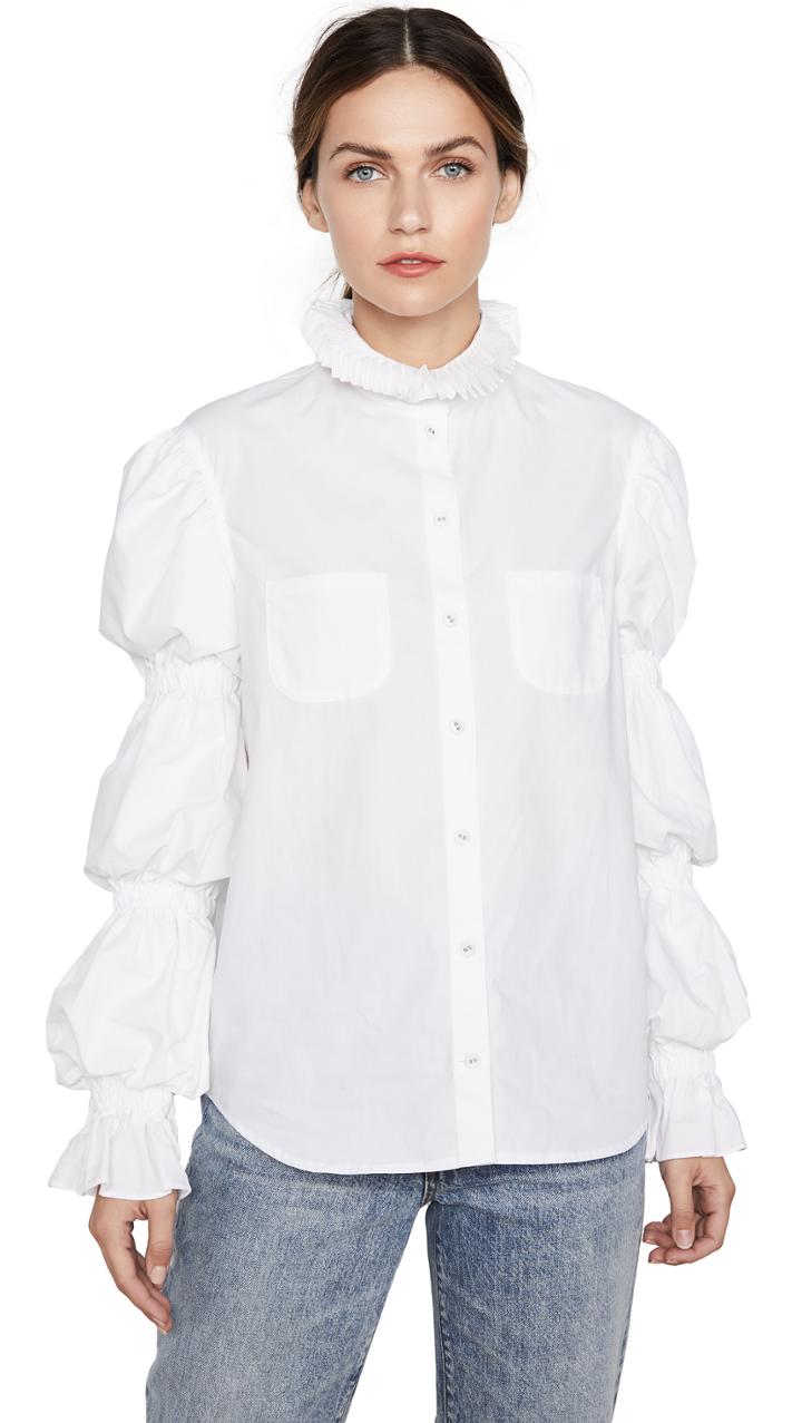 Pushbutton Sausage Sleeved Minimal Shirt