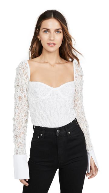 Anais Jourden White Crushed Lace Bustier With Poplin Cuffs