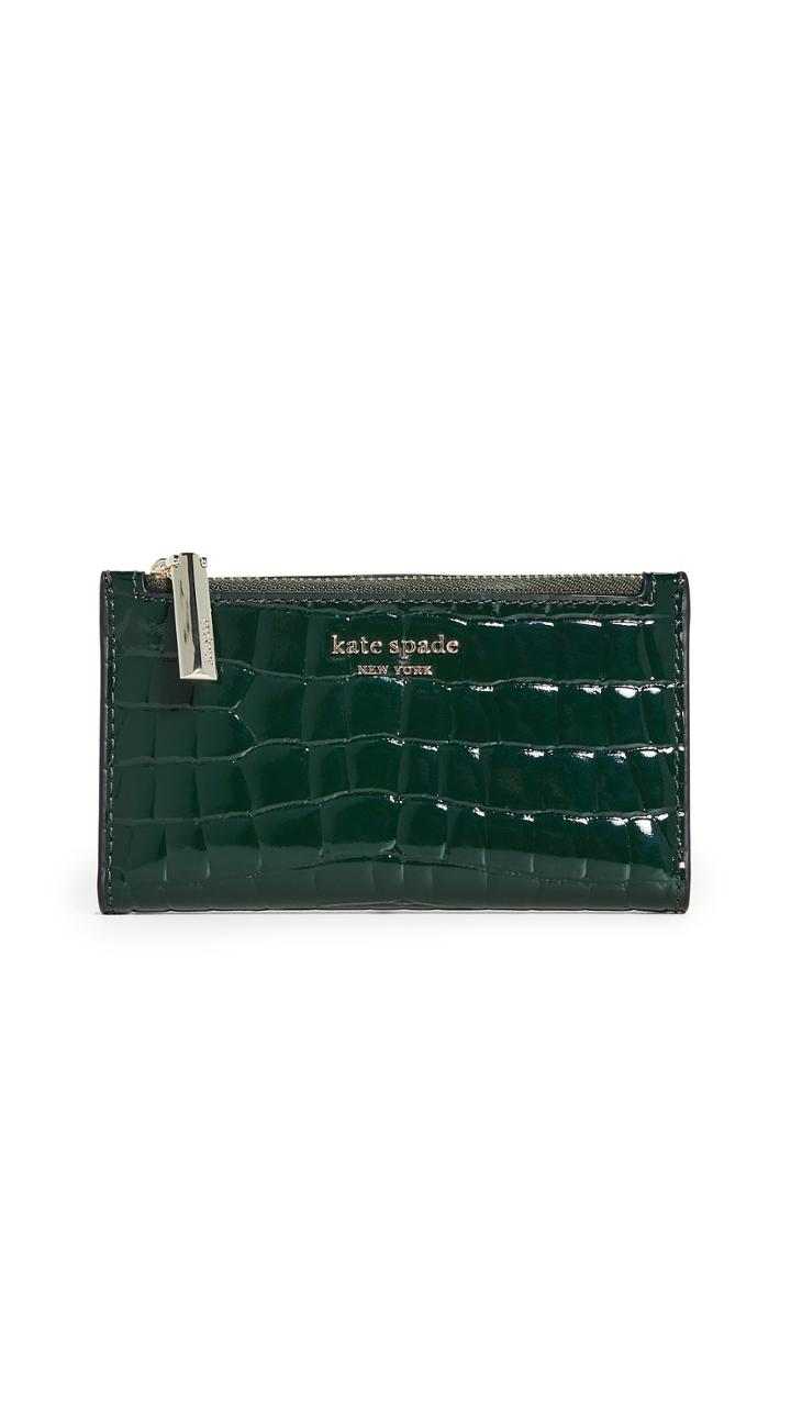 Kate Spade New York Sylvia Croc Embossed Small Slim Bifold Wallet