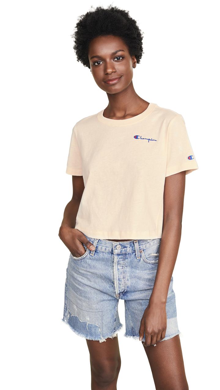 Champion Premium Reverse Weave Cropped Crew Neck T Shirt