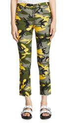 Pam Gela Camo Exposed Button Cropped Kick Flare Pants