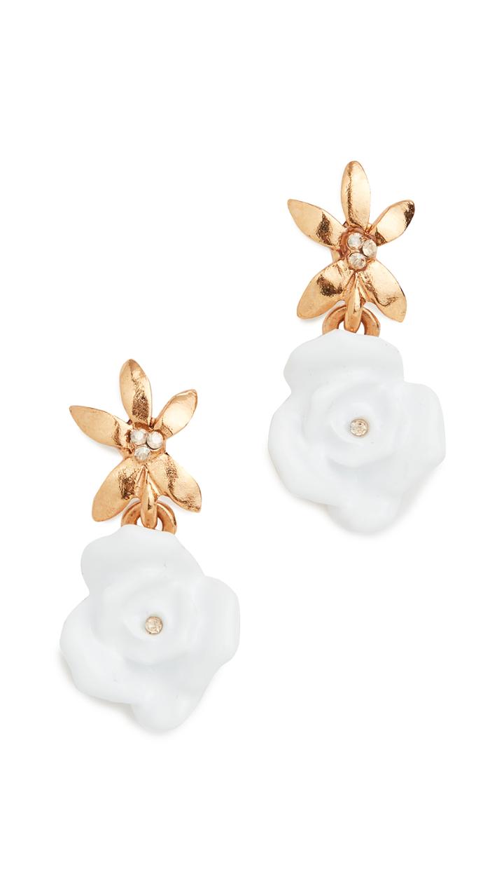 Oscar De La Renta Resin Rose With Pointed Flower Earrings