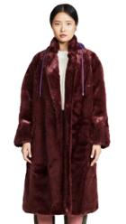 Pushbutton Hoodie Faux Fur Coat