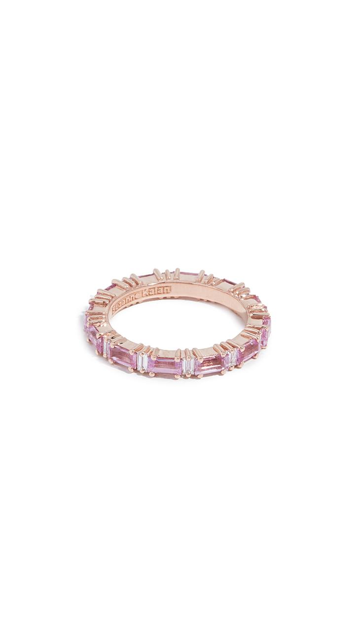 Suzanne Kalan 18k Rose Gold Rainbow Pink Sapphire Baguettes Ring