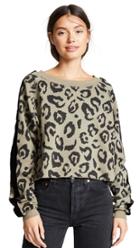 Chrldr Big Leopard Velvet Stripe Crop Sweatshirt