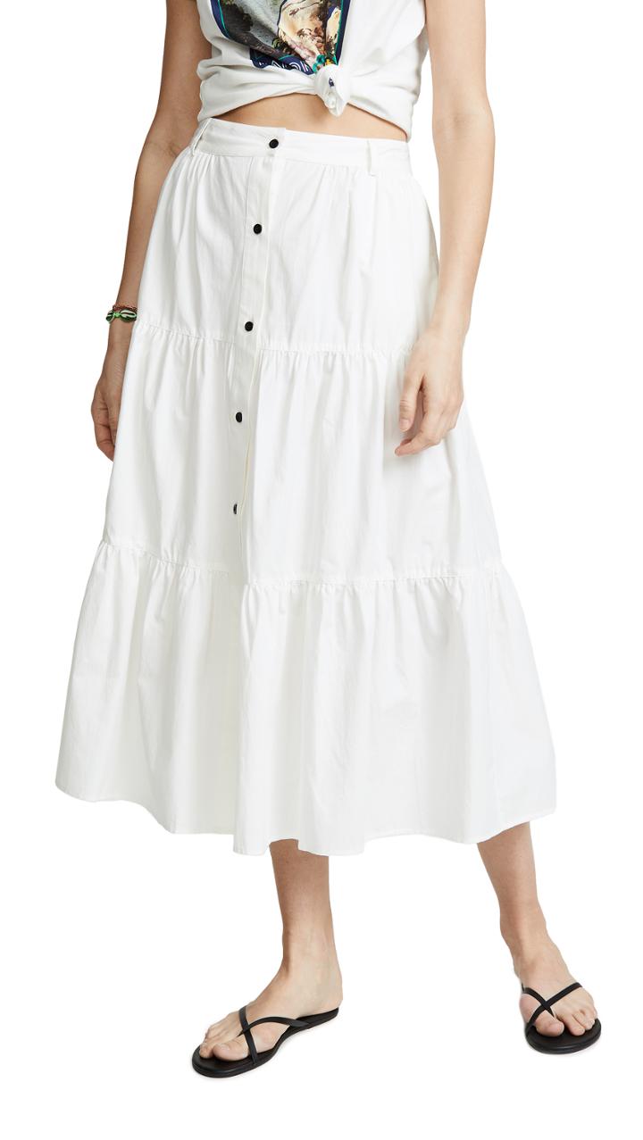 Solid Striped Poplin Long Skirt