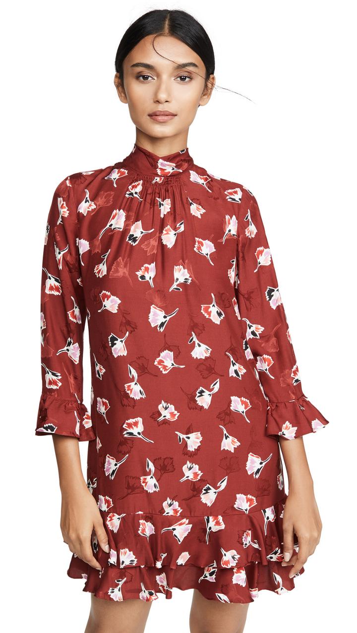 Rebecca Taylor Long Sleeve Paintbrush Ruffle Dress