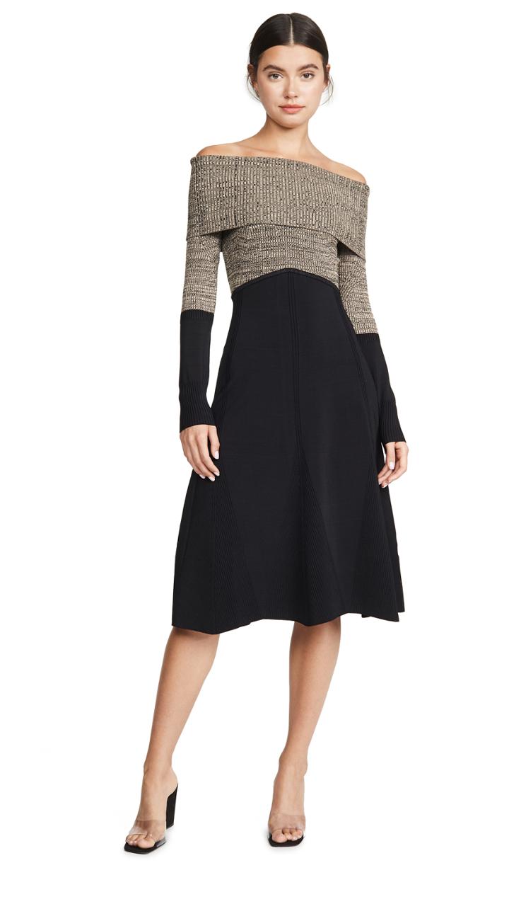 Yigal Azrouel Colorblock Off Shoulder Midi Dress