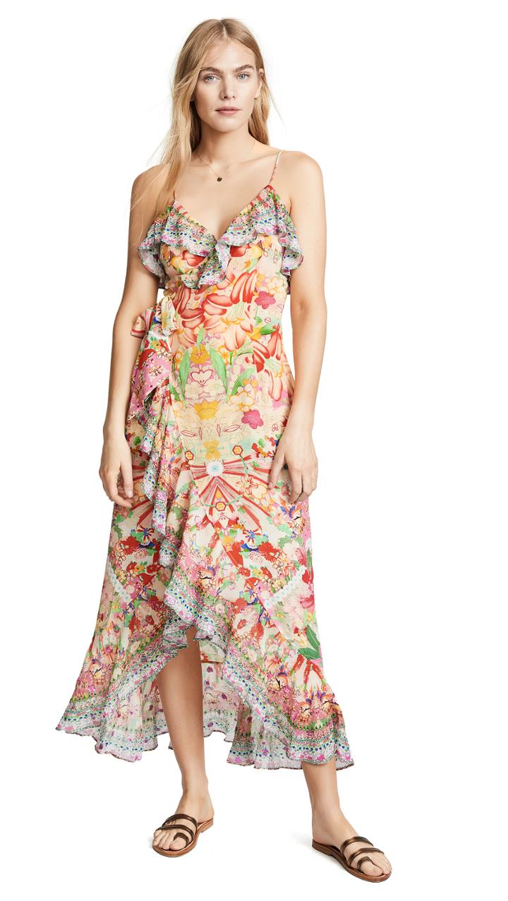 Camilla Silk Wrap Dress With Frill