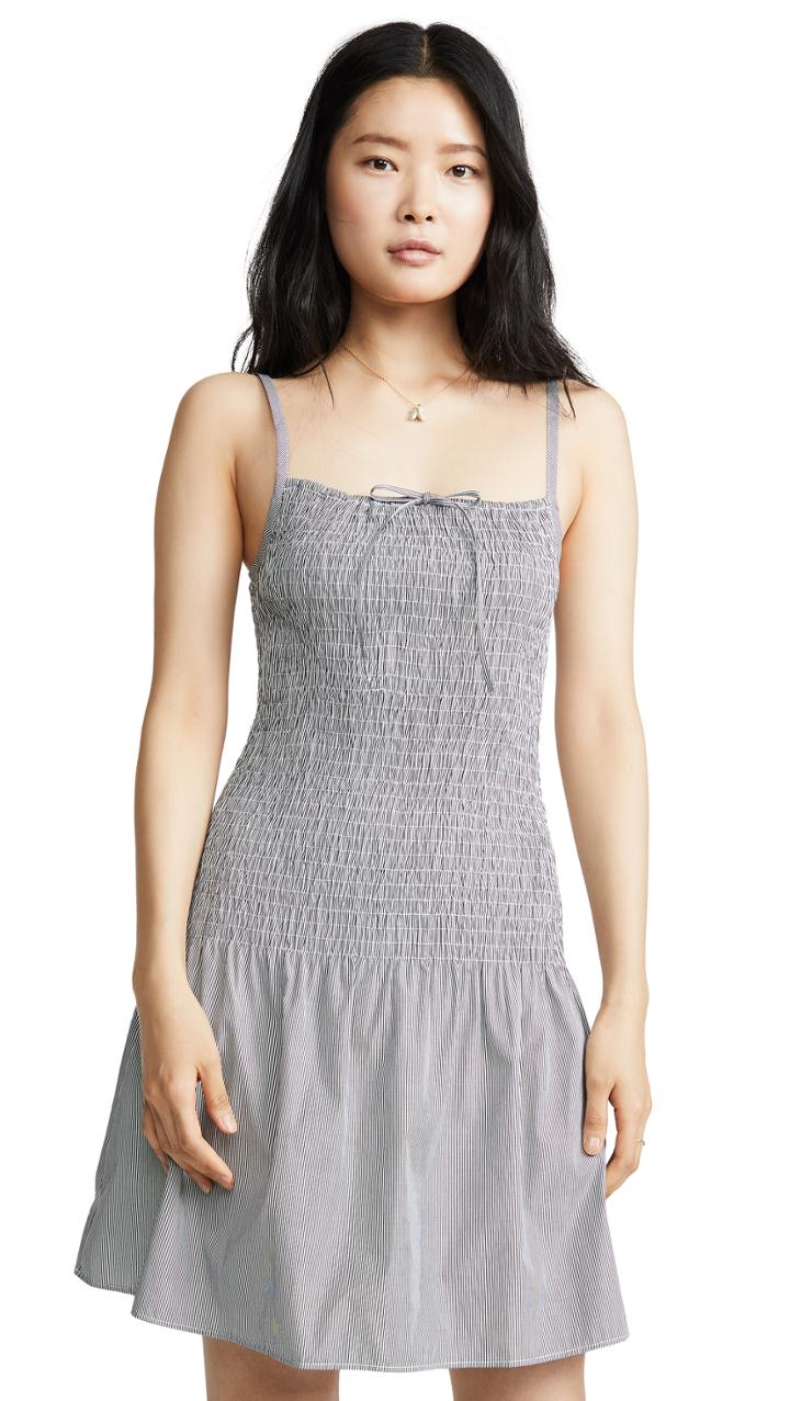 Solid Striped Smocked Poplin Dress