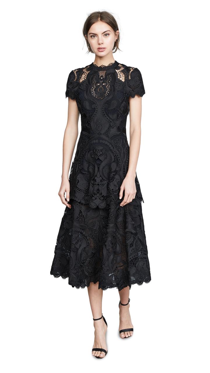 Jonathan Simkhai Crepe Applique Cap Sleeve Midi Dress