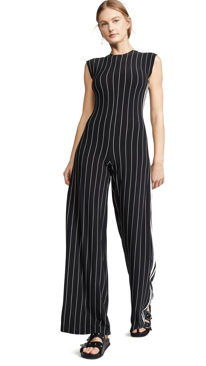 Norma Kamali Side Stripe Sleeveless Jumpsuit