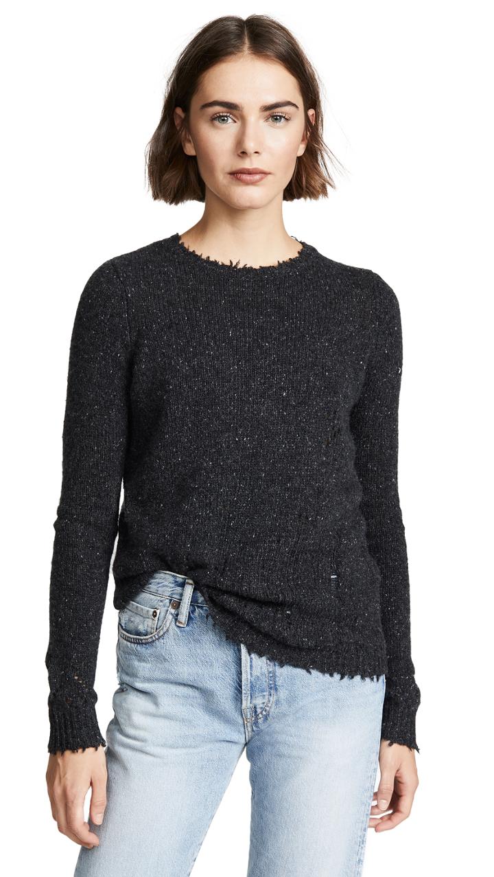 Autumn Cashmere Distressed Crew Cashmere Sweater