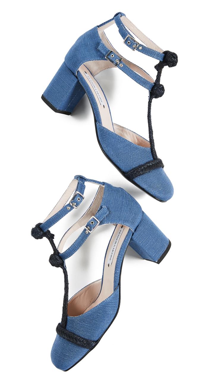 Leandra Medine T Strap Rope Mid Heels