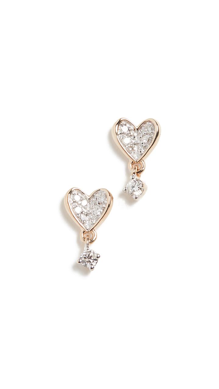 Adina Reyter 14k Tiny Pavé Folded Heart Post Earrings