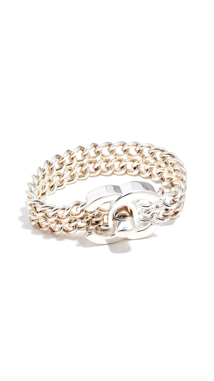 What Goes Around Comes Around Chanel Large Silver Turn Lock Bracelet