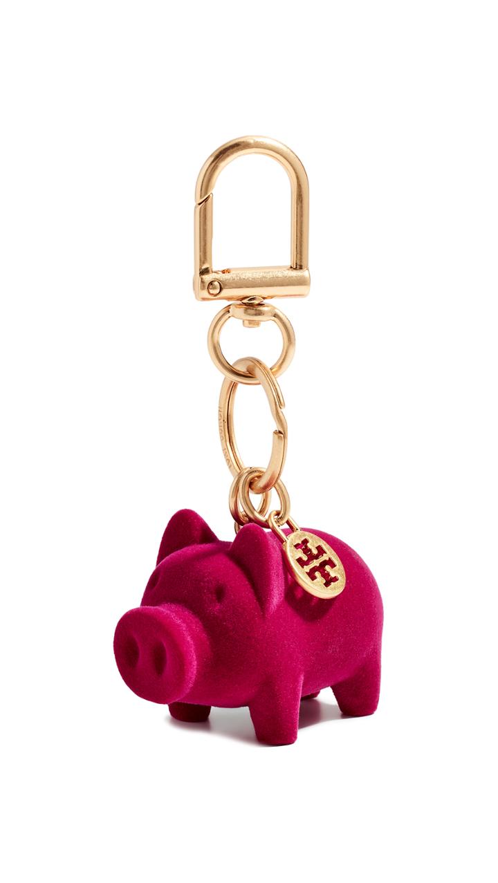 Tory Burch Flocked Pig Charm Key Fob