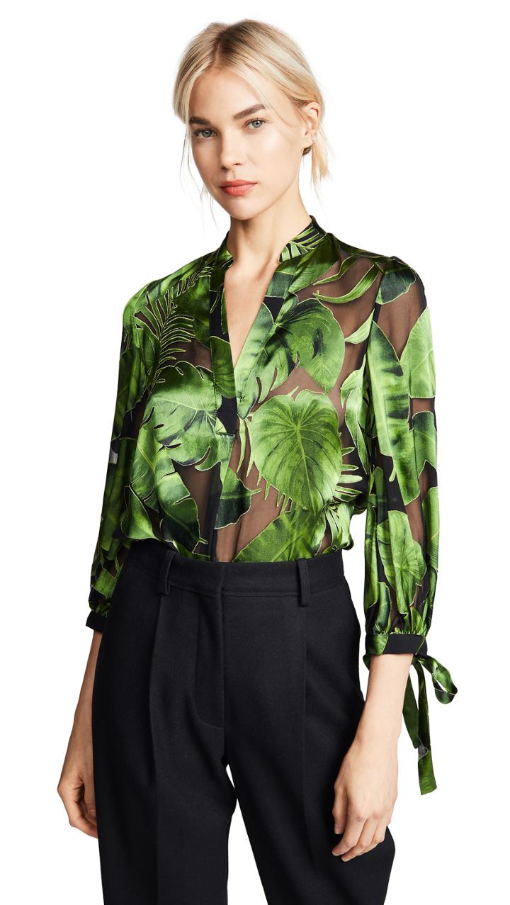 Alice Olivia Sheila Blouson Sleeve Henley Top