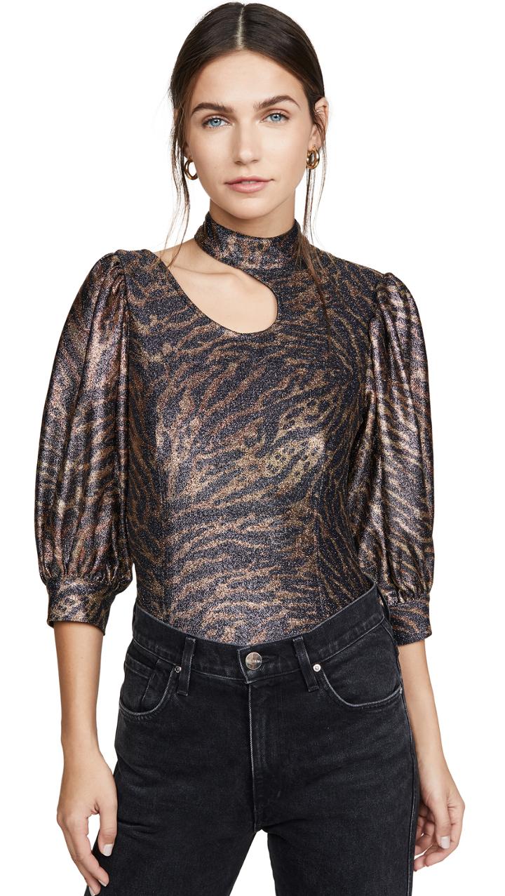 Ganni Metallic Jersey Blouse