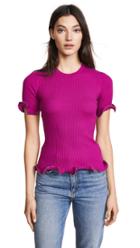 Alexander Wang Crew Neck Tee With Ruffle Zipper Hem