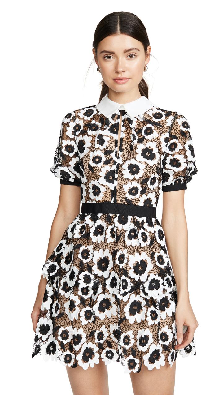 Self Portrait Abstract Floral Guipure Mini Dress