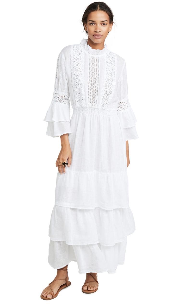Temptation Positano Linen Crew Neck Bell Sleeve Dress
