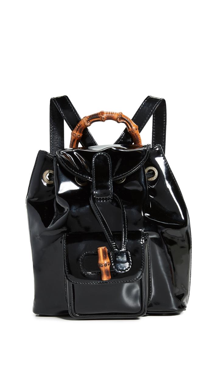 What Goes Around Comes Around Gucci Black Patent Bamboo Backpack