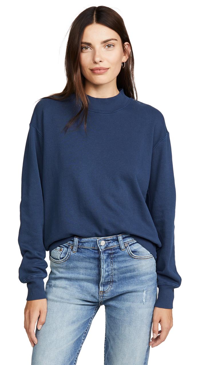 Monrow Mock Neck Seamed Sweatshirt