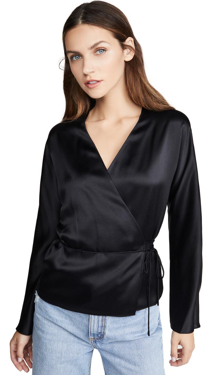Vince Wrap Silk Tie Blouse