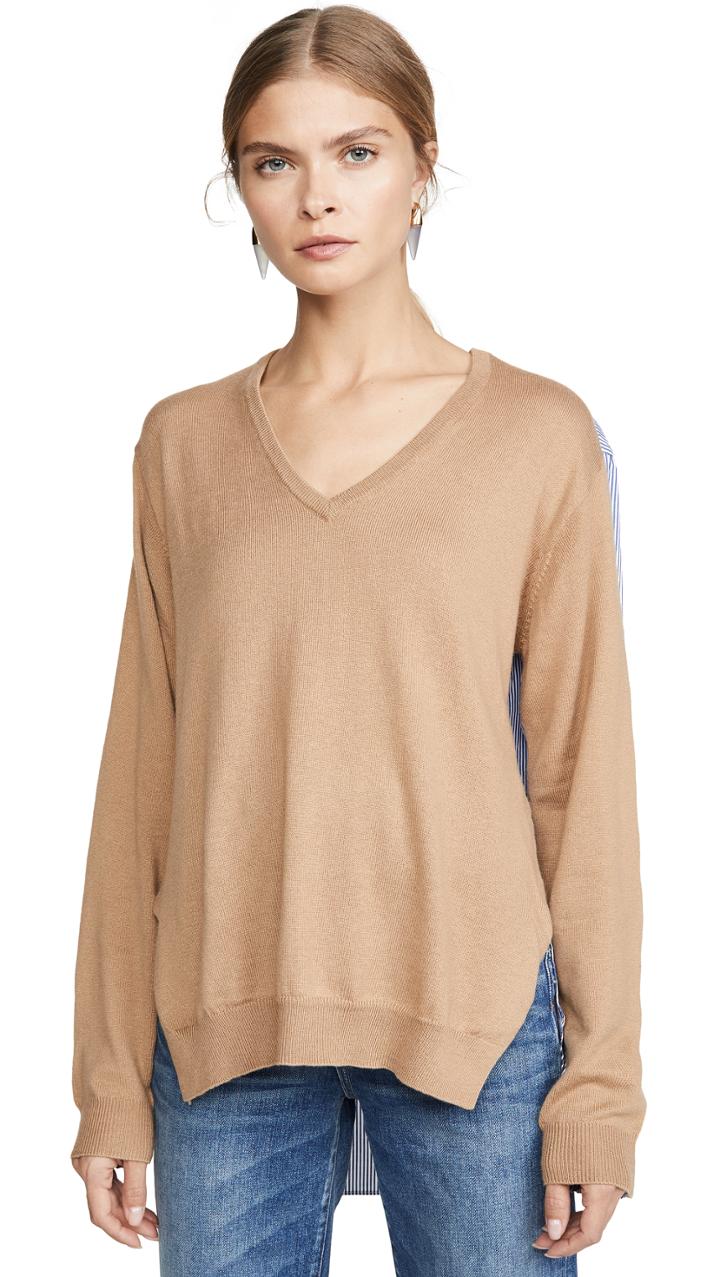 Tibi V Neck Combo Sweater