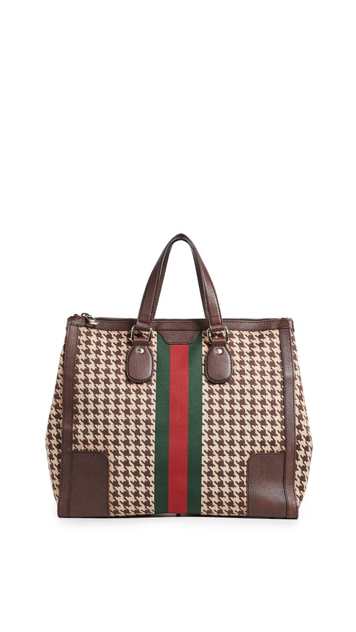 What Goes Around Comes Around Gucci Houndstooth 70s Web Tote