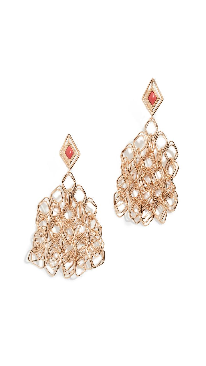 Aurelie Bidermann Filo Pendant Earrings With Coral Enamel