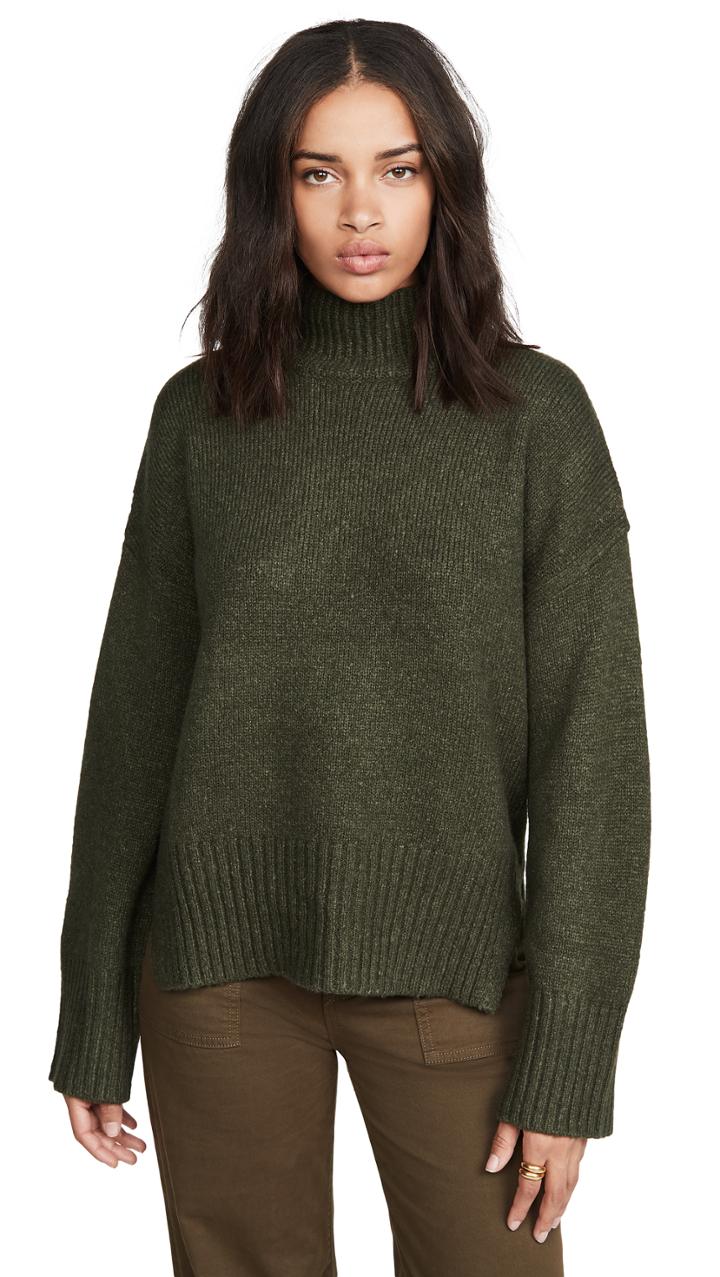 Frame Side Slit Mock Neck Sweater