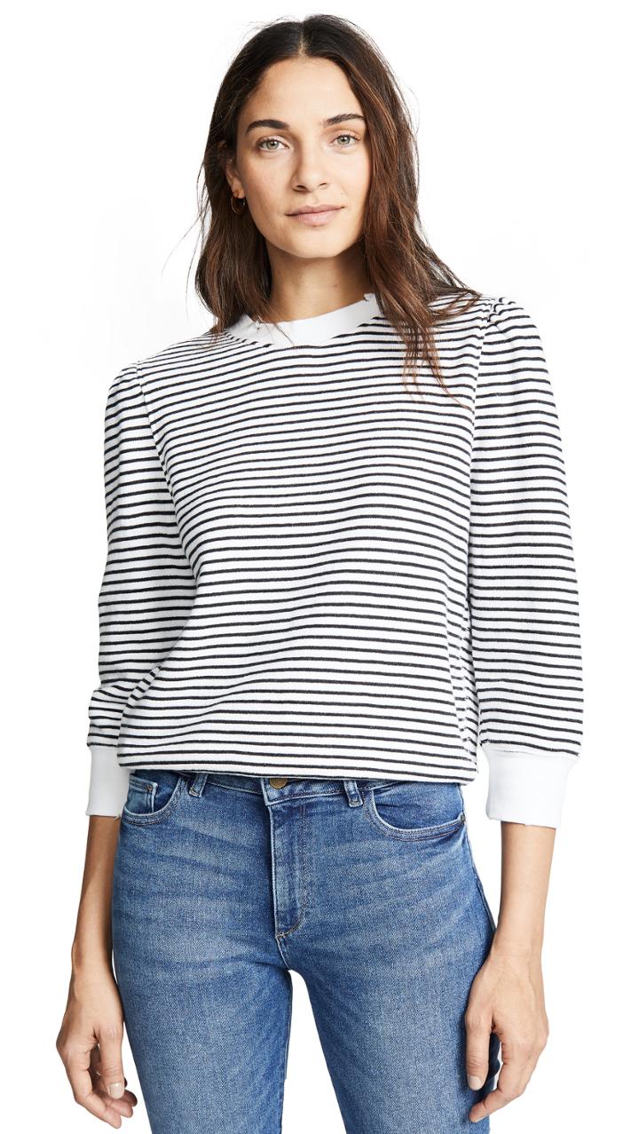 David Lerner Striped Puff Shoulder Sweatshirt