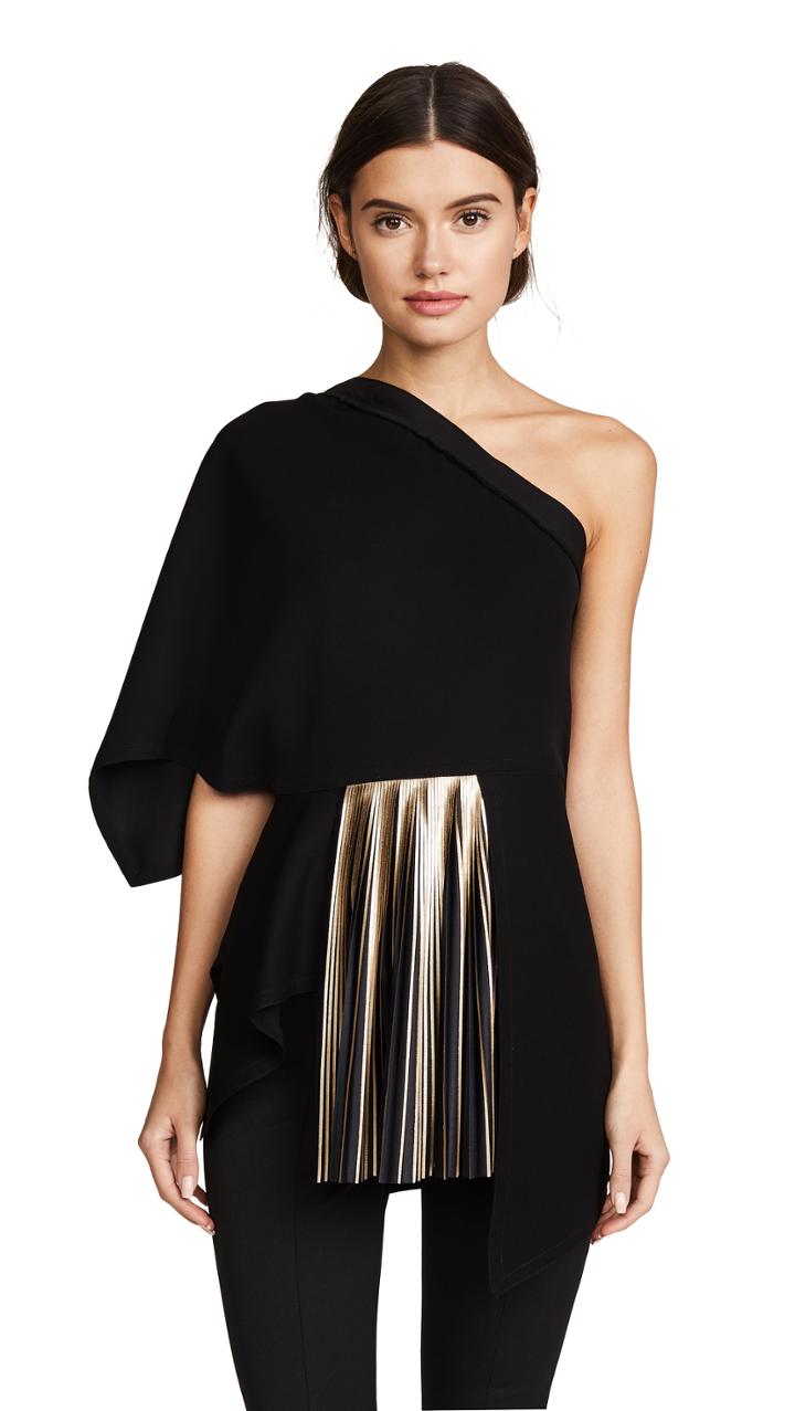 Yigal Azrouel One Shoulder Top With Foil Pleats